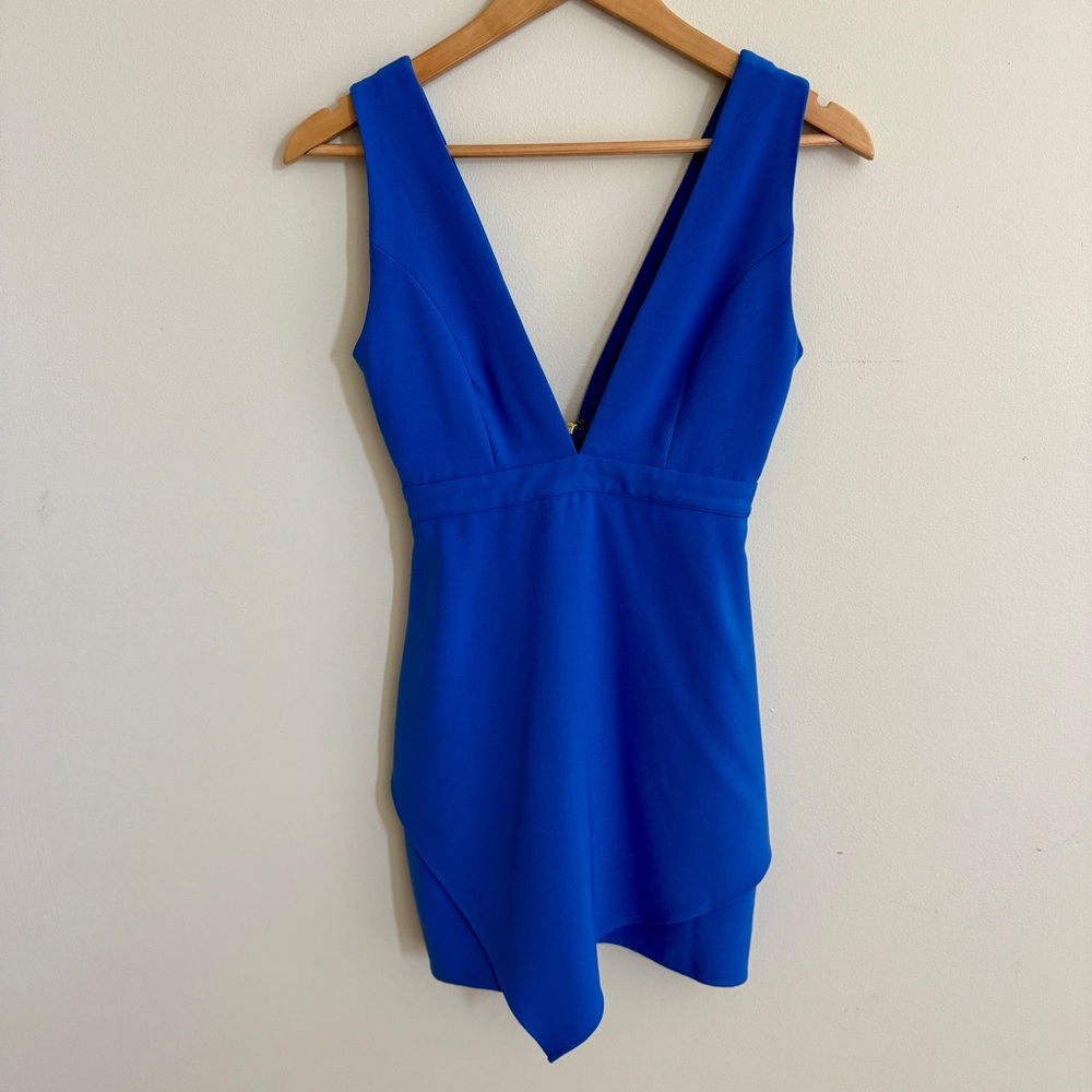NBD x Naven “Veronica” Royal Blue Sleeveless Strappy Gameday Plunge Neck Dress